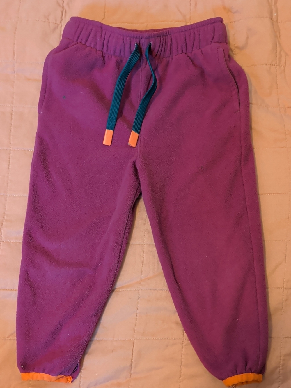 Lands' End Purple Fleece Joggers with Teal Drawcord